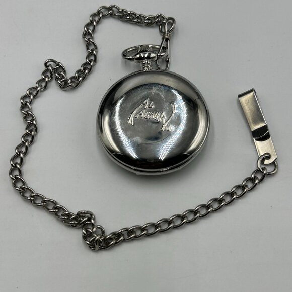 Al Agnew Pocket Watch Men Silver Tone Bass Fish Dial Chain Included New Battery - Picture 7 of 12